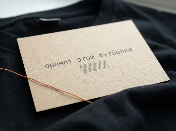 Крафтовая открытка с заголовком «промпт этой футболки»